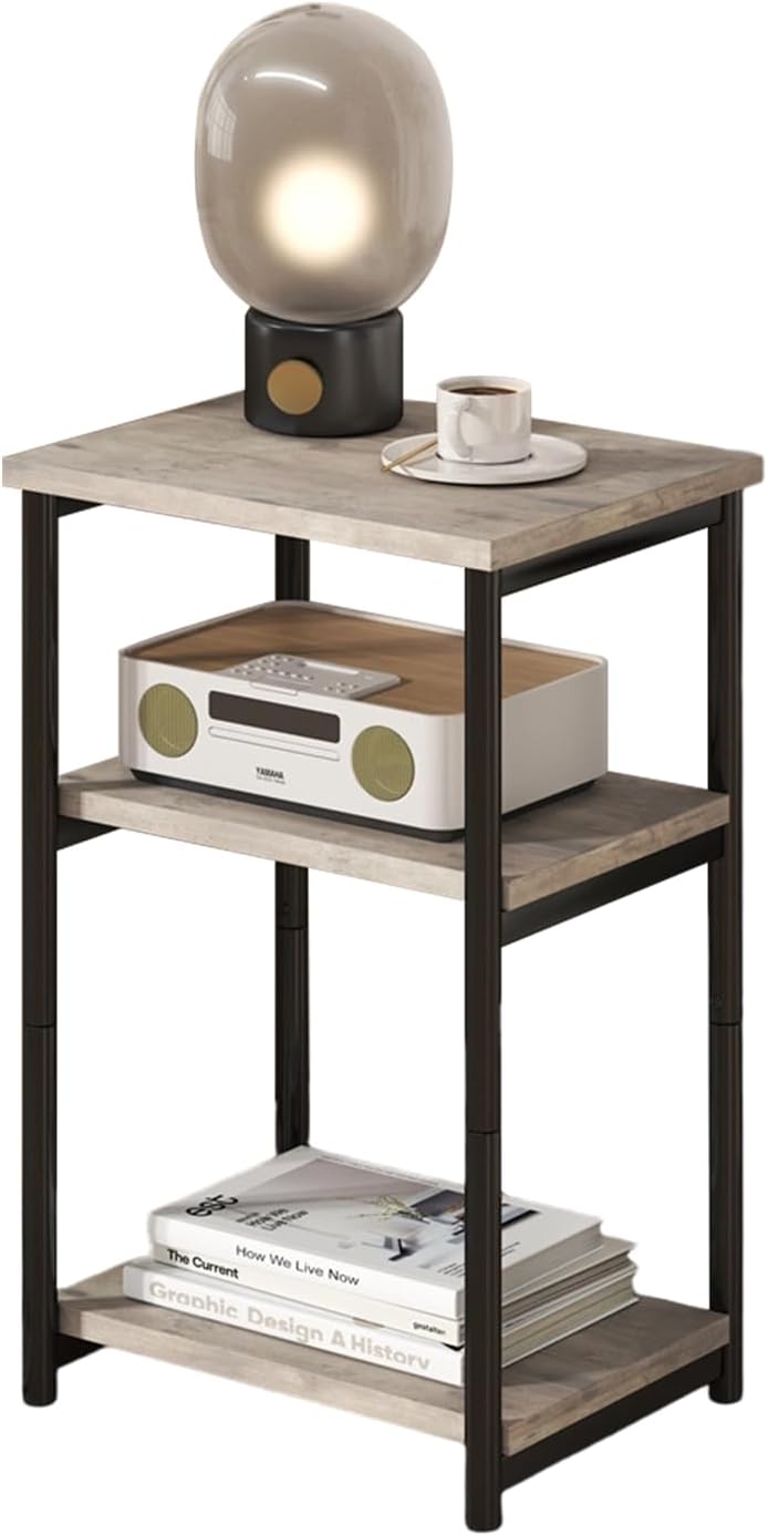 Garvee 3 Tier End Table, Tall Side Table with Storage, Telephone Tables with Metal Frame Small Nightstand for Small Spaces for Living Room Bedroom Sofa Couch Hall Easy Assembly Gray