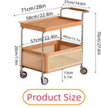 End Table Storage Trolley - 2-Layer Moveable Coffee Bedside Table with Casters for Living Room and Kitchen
