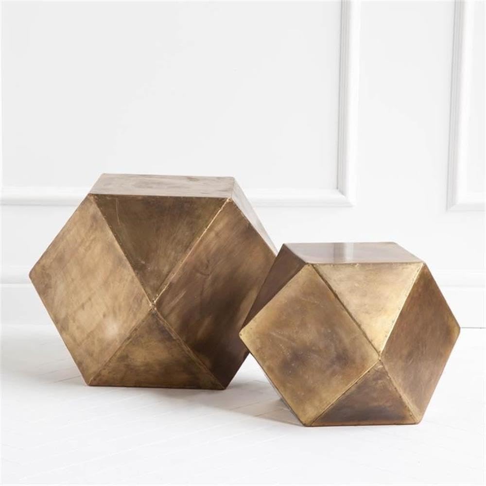 Pemberly Row Hexagonal Brass Metal Plated End/Side Table, 26"x18.5", Antiqued Bronze Finish with Nail-Head Detailing, Durable Iron Construction, Versatile Use as Stool or Accent Table for Living Room