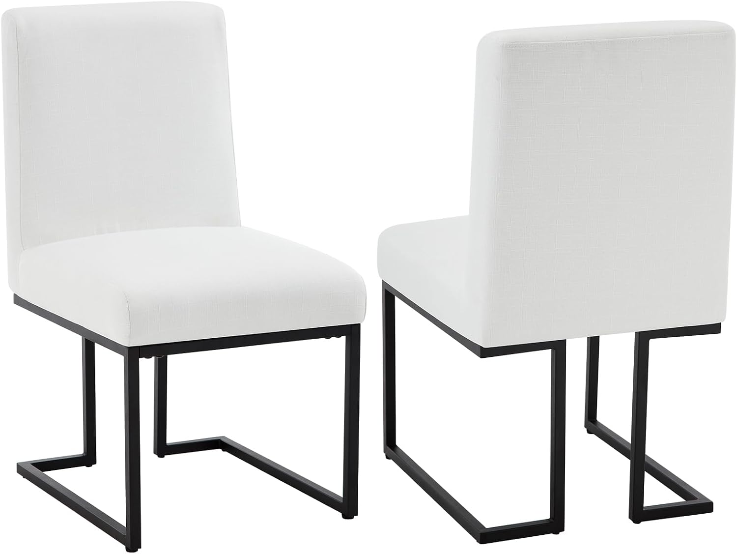Upholstered Dining Chairs Set of 2, Modern Linen Fabric Kitchen & Dining Room Chairs with Metal Legs, Cuverd Back Comfy Side Chair for Dinner, Living Room, Reception, White