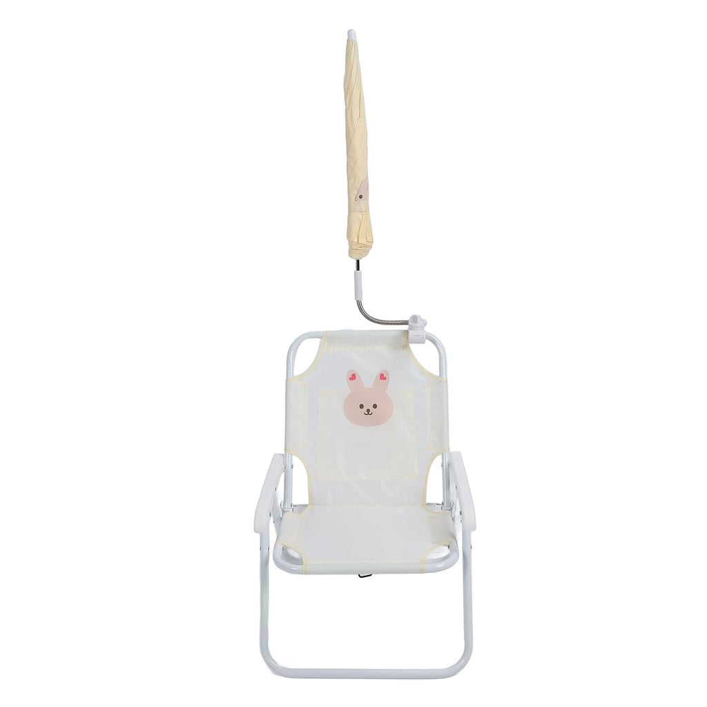 Kids Beach Chair with Umbrella Cute Cartoon Animal Print Foldable Portable Baby Camping Chair for Outdoor Activities (Rabbit)