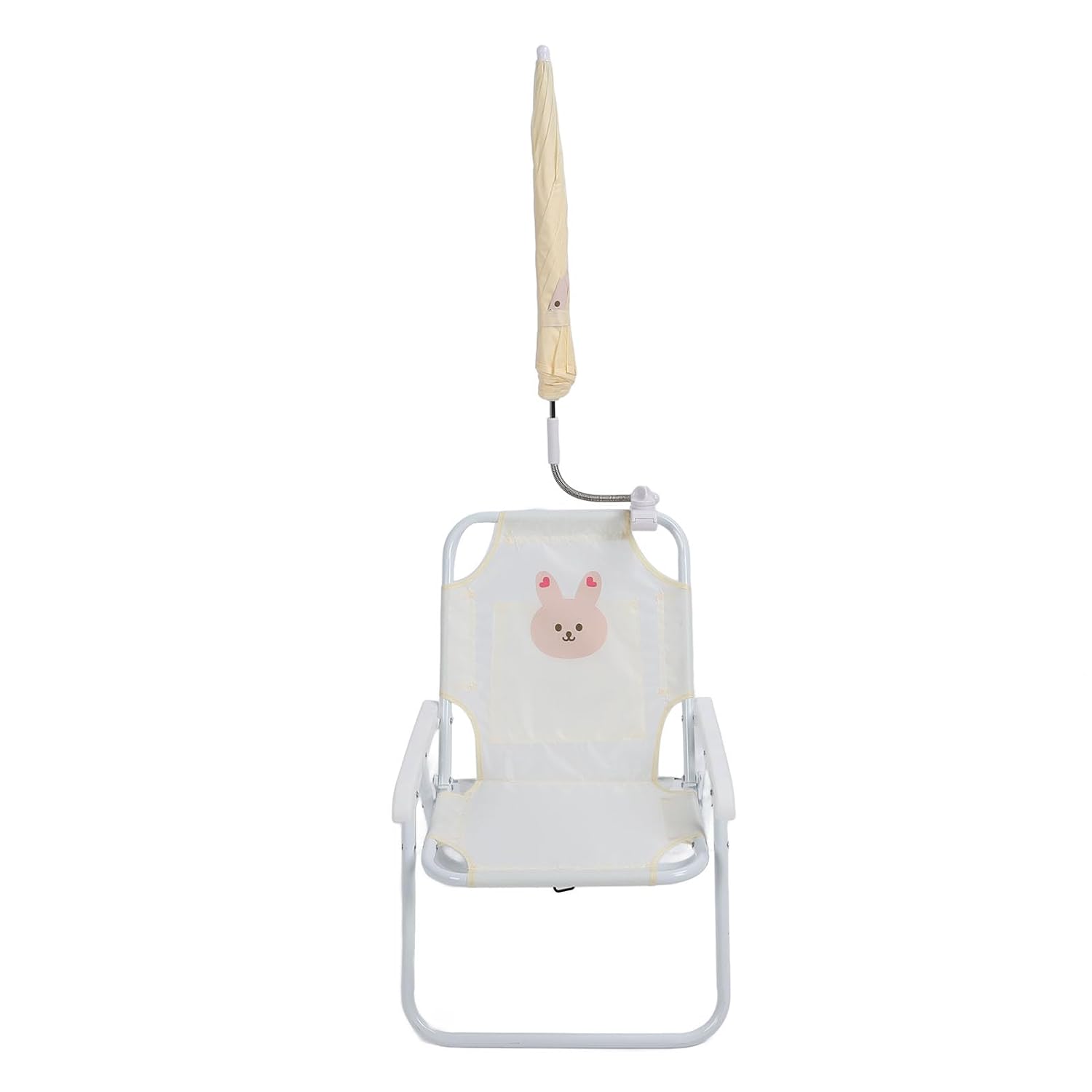 Kids Beach Chair with Umbrella Cute Cartoon Animal Print Foldable Portable Baby Camping Chair for Outdoor Activities (Rabbit)