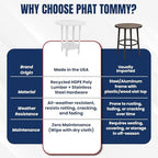 Phat Tommy Round Bar Height Patio Table - Outdoor Bar Table - Balcony Height Patio Furniture for Your Deck - Poly Outdoor Furniture, White