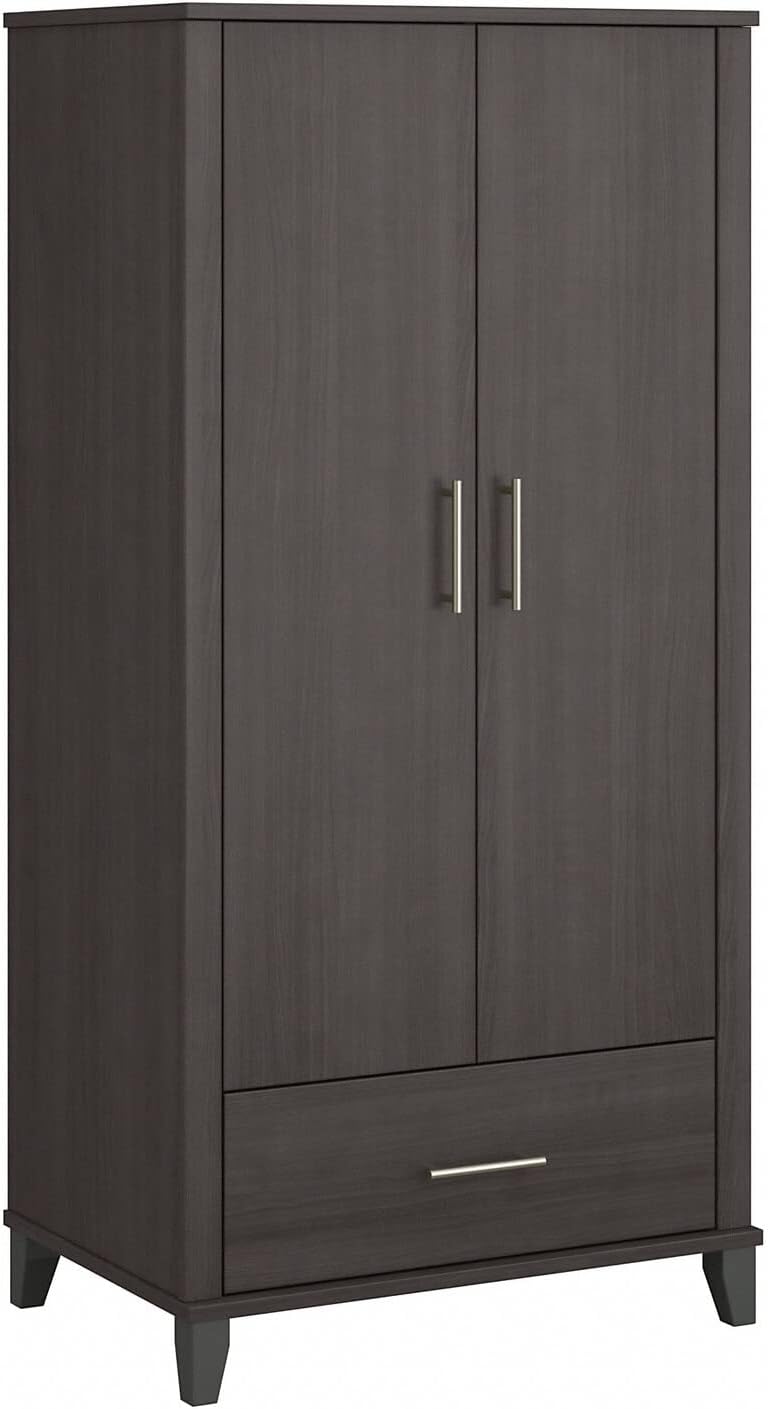 Bush Home Somerset Tall Kitchen Pantry Cabinet with Doors and Drawer in Storm Gray