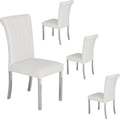 ACEDÉCOR Dining Chairs, White Leather Dining Chairs Set of 4, Upholstered Kitchen Room Chairs with Silver Stainless Steel Legs