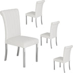 ACEDÉCOR Dining Chairs, White Leather Dining Chairs Set of 4, Upholstered Kitchen Room Chairs with Silver Stainless Steel Legs