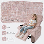 INFANS Kids Recliner, Toddler Lounge Chair with Adjustable Backrest Footrest Cup Holder Side Pockets, Velvet Leather Toddler Couch