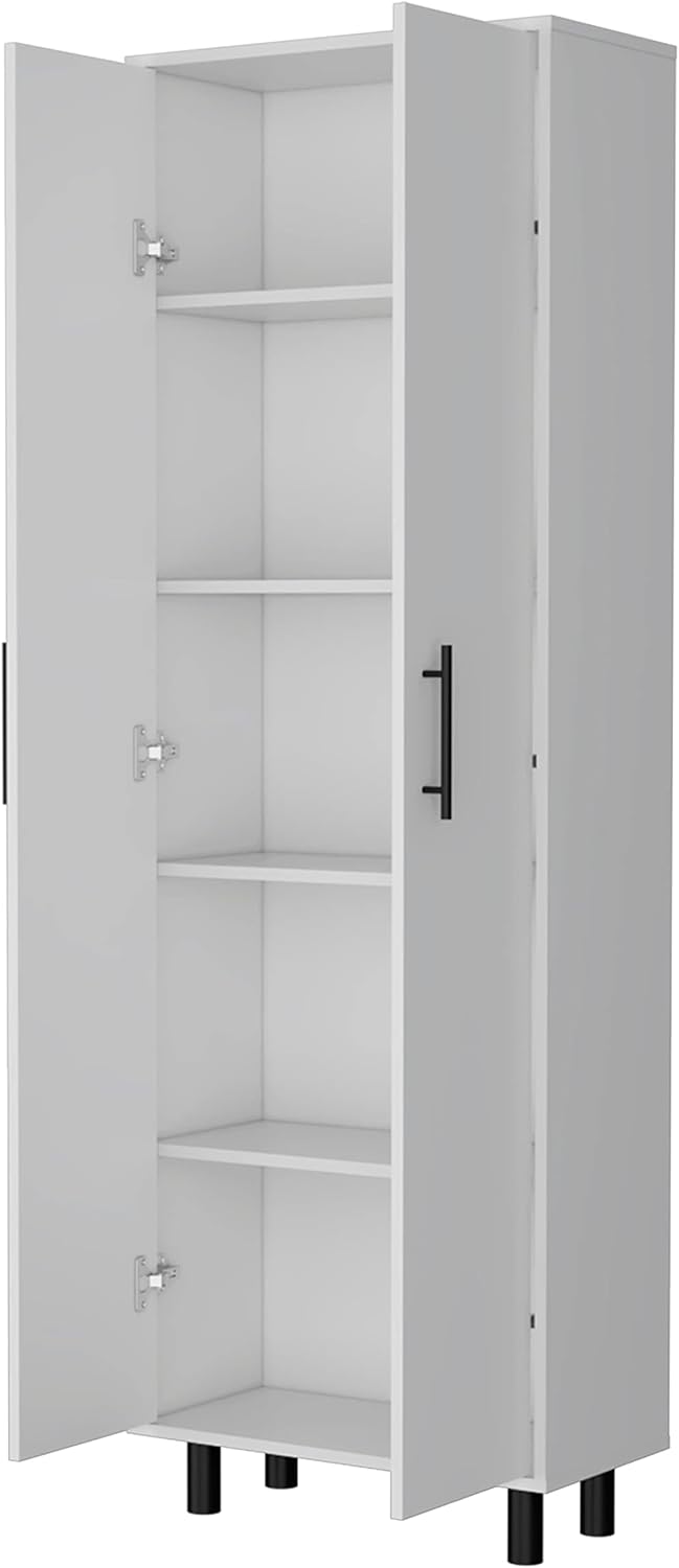 23.62" D*11.81" W*70.87H Freestanding Kitchen Pantry with 4 Shelves, Double Door, Rectangular Storage Cabinet, Modern Minimalis, for Living Room, Dining Room, White