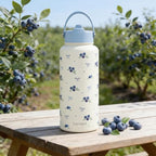 Blueberry Water Bottle Stainless Steel 32oz with Lid & Straw, Fruits Aesthetic Insulated Bottles Gifts for Girls Friends Teens Birthday Christmas