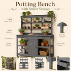 Outdoor Potting Bench with Open Shelves and Cabinet, 66 in | Fir wood, countertop, open shelves, enclosed cabinet, anti-fall device, garden workstation, 50.2 W x 19.7 D x 66 H in