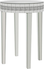 Round Mirror Accent Table with Crushed Diamond Edge Frame, 19.7" Mirrored End Table with Crystal Legs for Living Room Entryway, Small Space Side Table