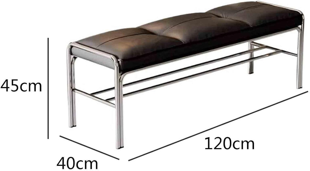 Modern Stainless Steel Long Bench with Leather Cushion Home-use Soft-Pack Shoe Changing Stool Black Entryway(Small)