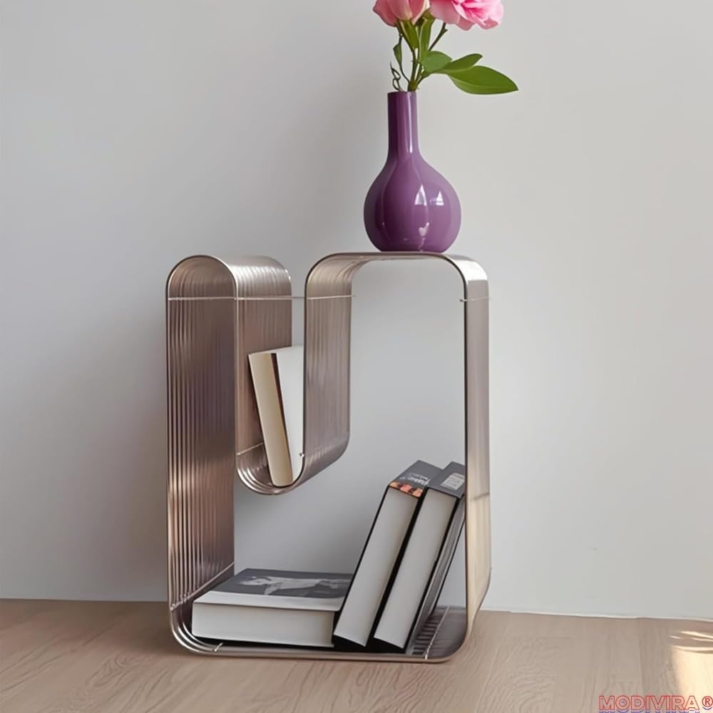 Metal Side Table Metal End Table Nightstand Small End Table Multi-Purpose for Living Room Bedroom Storage Shelf Small Space Desktop Shelf (Silver)