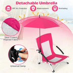 Portable Beach Chair with Detachable Umbrella, Pink, 600D Oxford Fabric, UPF 50+, 330 lbs Capacity, Includes Carry Bag