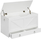 HOOBRO Storage Chest, 39.3" Toy Chest with Drawer, Wooden Storage Bench, Sturdy Entryway Bench Supports 220 lb, Shoe Bench, Safety Hinge, U-Shaped Opening, Easy Assembly, White WT710CW01G1
