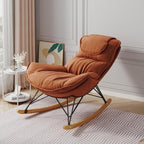 Single Rocking Chair with Ottoman for Adult, Light Luxury Accent Armchair for Balcony Lounge, Breathable Lounge Sofa with Removable Washable Cushion, Brown
