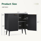 Wood Fluted Sideboard with 2 Doors, Modern Buffet Cabinet with Shelves, Multi-Space Storage Credenza Kitchen for Entryway, Dining & Living Room, Black
