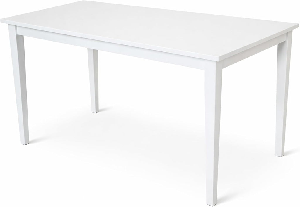Modern 59 Inch Rectangular Dining Table, White Finish Solid Rubberwood