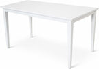 Modern 59 Inch Rectangular Dining Table, White Finish Solid Rubberwood