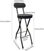 Portable Folding Bar Stool with Padded Seat Counter Height Foldable Chair for Kitchen Garden Office Adjustable(Black,24inch/60cm)