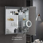 Blossom LED Medicine Cabinet with Mirror, 24x32 in, Lighted Bathroom Mirror Medicine Cabinet, Defogger, Recessed/Surface 3X Makeup Mirror, Adjustable Brightness, Outlets & USB, A2(M)-24-Right Hinge