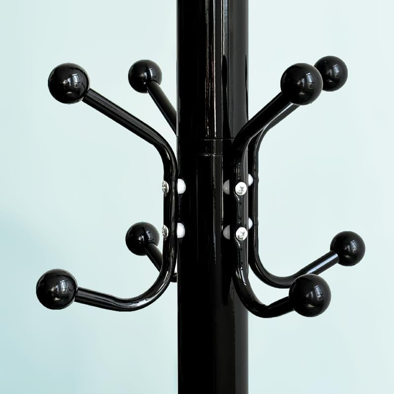 Kertnic Freestanding Coat Rack with 18 Hooks & Marble Base - Heavy Duty Metal Hall Tree Stand for Entryway, Hats, Coats, Bags Rack- Modern Hanger Organizer for Home, Office, Dorm (18 hooks -Black)