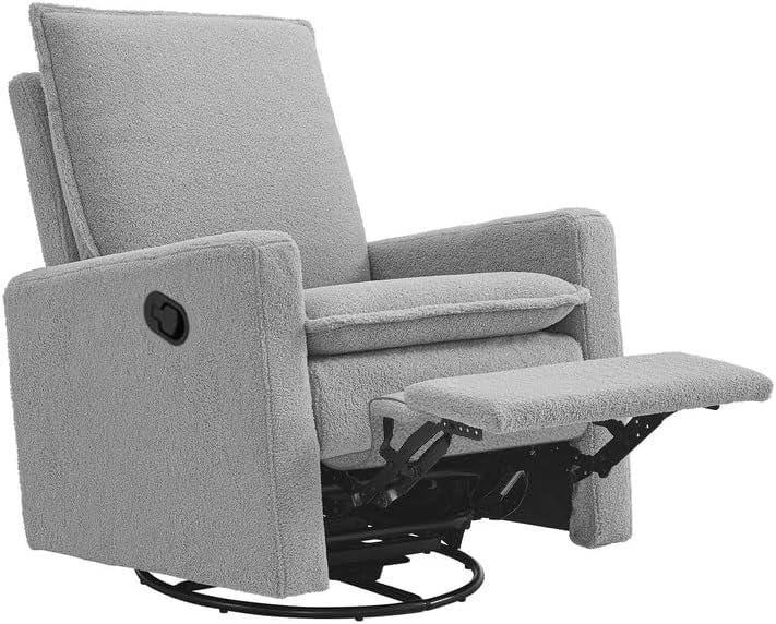 Oxford Baby Uptown Upholstered Glider Recliner Rocking Chair 360° Swivel for Nursery and Living Room - Boucle Koala Gray