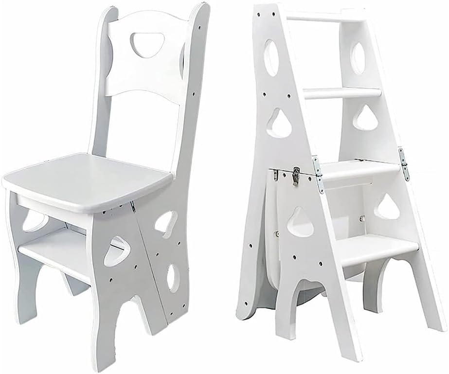 4 Step Wooden Folding Library Ladder Chair with Seat, Lightweight Portable Ladder Shelf, Multifunctional Step Stool, Stepladders Display Stand for Office Home Kitchen (Color : Green)