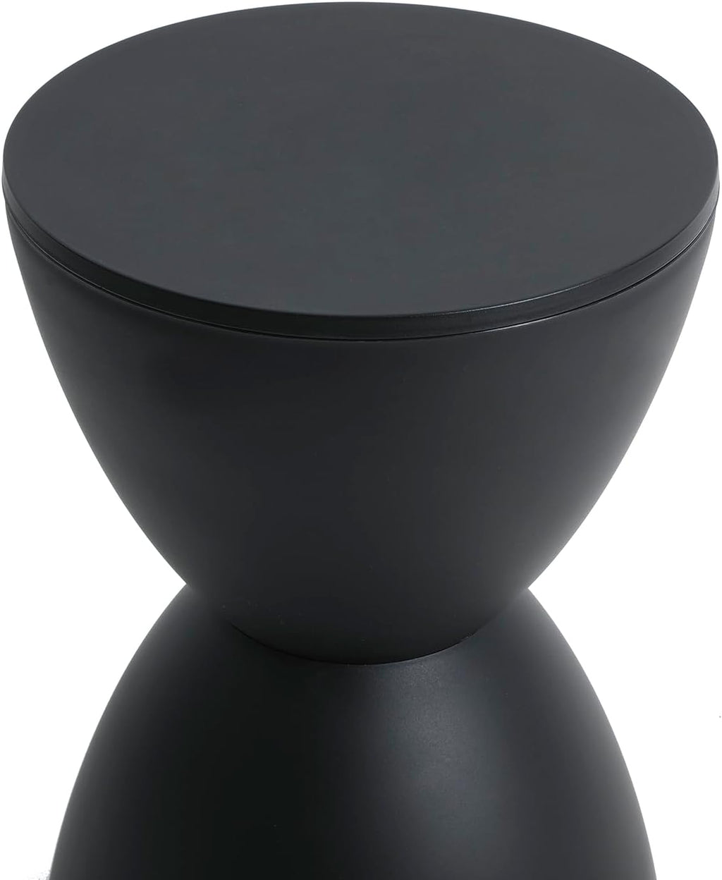 Sallie Indoor/Outdoor Stool or End Table, 16.93" H x 11.81" W, Drum Side Table, Plastic Hourglass Modern End T-able, Round Stool Side Table, for Patio, Balcony, Poolside, Entryway (Black)