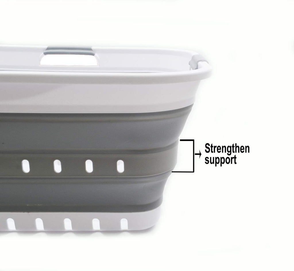 SAMMART 42L (11 gallon) Collapsible Plastic Laundry Basket - Foldable Pop Up Storage Container/Organizer - Space Saving Hamper/Basket (1, White/Grey)