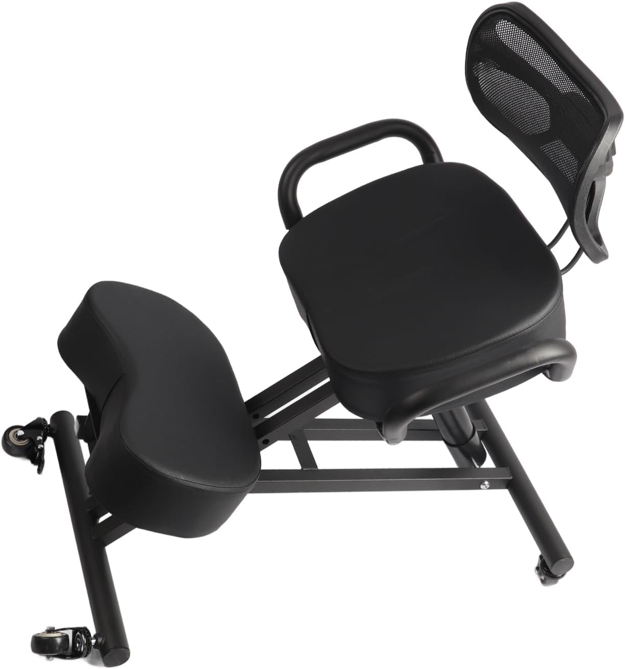 Adjustable Kneeling Chair with Back Support Ergonomic Design for Posture Correction in Office Home Environment Leather Cushion and Steel Frame