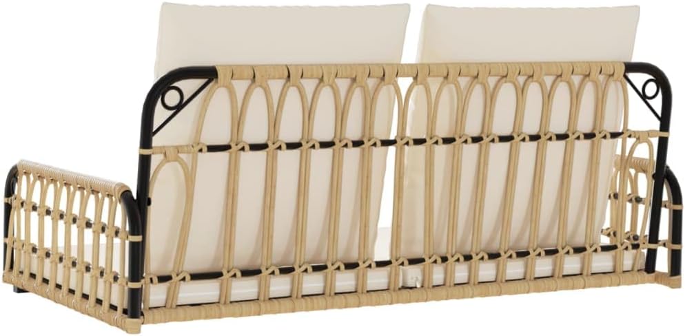 Swing Bench Brown, Black, Cream White PE Rattan, Powder-Coated Steel,Outdoor Swing Bench with Comfortable Cushions for Garden or Patio Patio Furniture