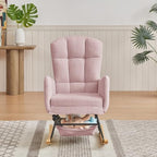 Pink Teddy Rocking Chair for Nursery, Upholstered Glider Rocker with High Backrest, Comfy Accent Armchair for Living Room Bedroom, Metal Frame & Solid Wood Legs
