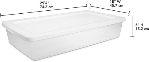(2-Pack) 41 Quart Clear Plastic Underbed Storage Bin with Snap-On Lid Medium Rectangle Container for Home Organization, White