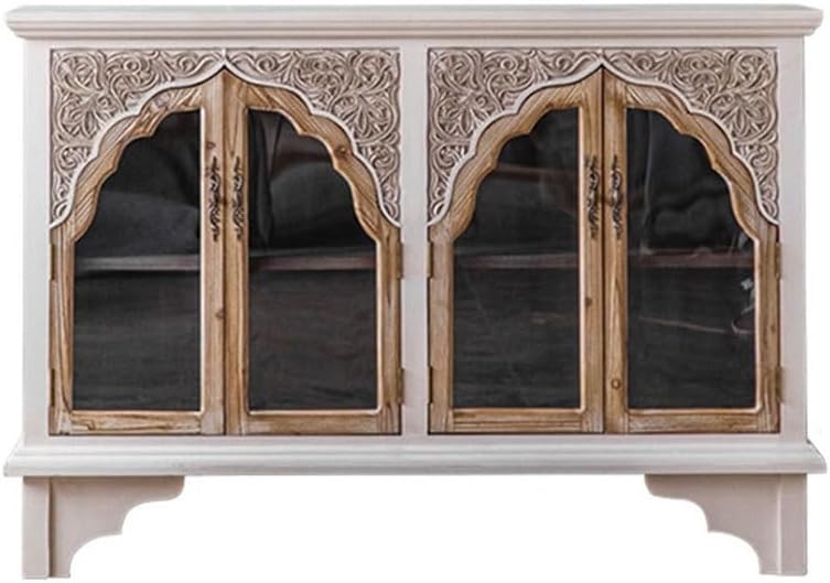 Entryway Cabinet Retro Old Carved Glass Door Dining Sideboard Living Room Porch Cabinet Home Simple Storage Cabinet Sideboard Storage Cabinet