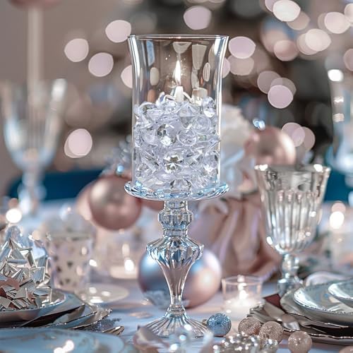 HappyFiller 420 Pcs Acrylic Diamonds Diving Gems Crystal Clear Treasure Jewels for Table Scatters, Wedding Centerpieces,Party Decor,Vase Fillers,Gift for Bride,Mom,Brithday,Size:0.8",0.4"