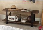 Modesto 48-Inch Solid Wood Entryway Bench with Storage Shelf – Rustic Natural Finish with Black Metal Legs and Strap Accent – Farmhouse Accent Bench for Entryway or Dining Room by Alaterre Furniture