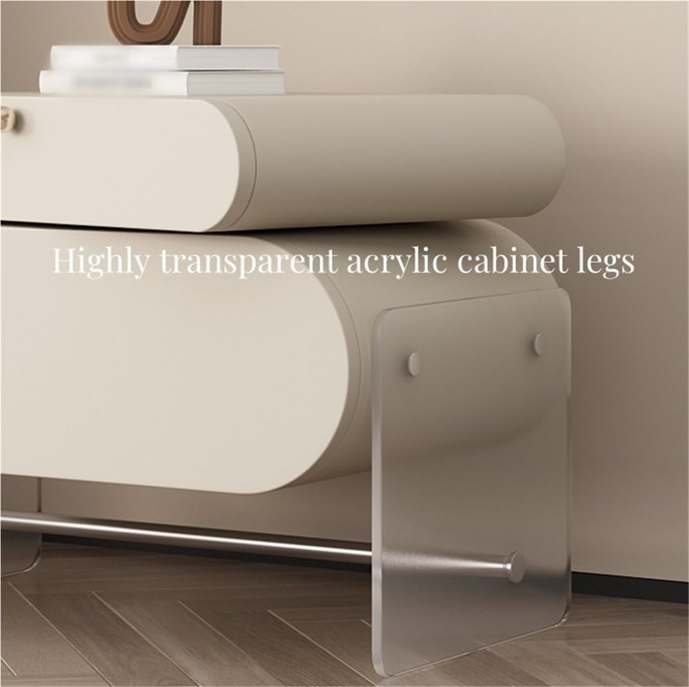 Solid Wood Bedside Table with Acrylic Legs Nightstand Modern End Table with Drawers Storage Cabinet for Living Room Solid Construction(Multi-Colored,48cm)
