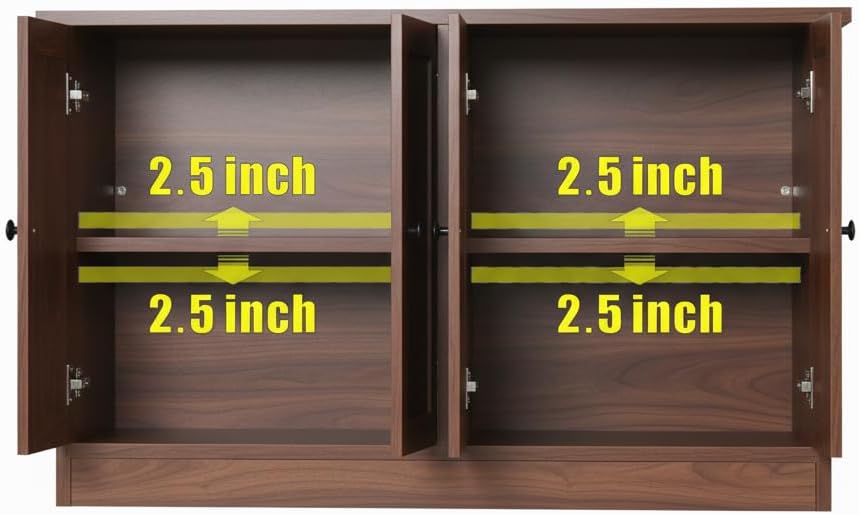 holzart Rustic Brown Buffet Cabinet with Storage, 49" Farmhouse Kitchen Sideboard with 4 Doors, Industrial Coffee Bar Cabinet & Console Table for Dining Room, Living Room