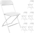 6 Pack White Folding Chairs, Portable Party Chairs, Plastic Folding Chair, Stackable Commercial Seats with Steel Frame for Office Wedding Party Patio Dinning Events, 350lbs Capacity