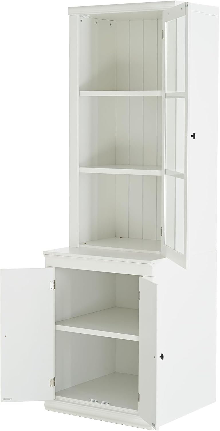 Chic 75.25'' White Freestanding Pantry Cabinet with Glass Door, Ideal for Kitchen & Living Room - Double-Action Doors for Easy Access!