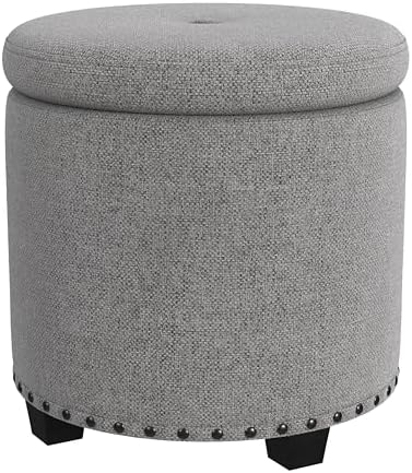 HomePop 18.5" Round Storage Ottoman with Nailheads - Heathered Gray