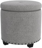 HomePop 18.5" Round Storage Ottoman with Nailheads - Heathered Gray