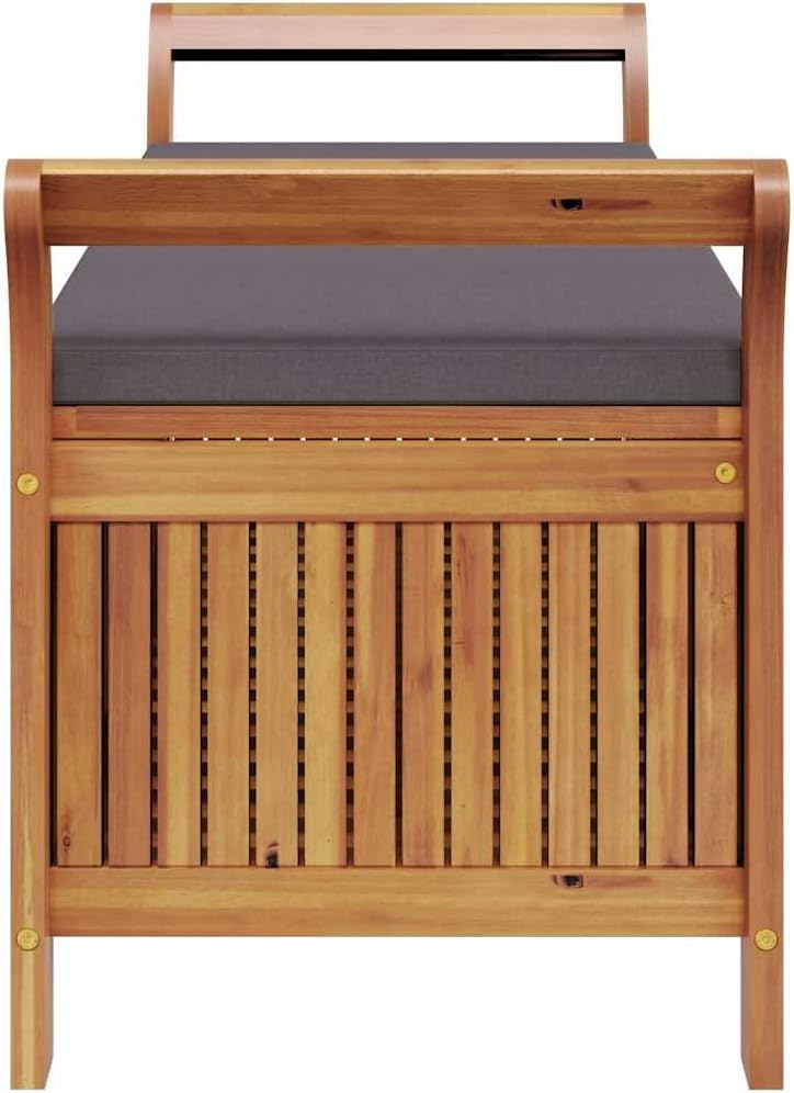 Solid Acacia Wood Patio Storage Bench with Cushion, Curved Arms, and Ample Storage Space for Garden Organization