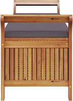 Garden Storage Bench with Cushion, Solid Acacia Wood Outdoor Storage Deck Box, 50 Inch 2-Person Seating Organizer for Patio, Backyard and Terrace, Brown