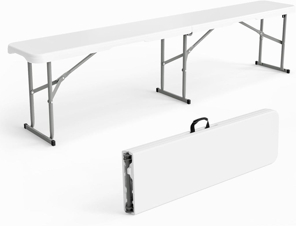 Bonnlo 6 FT Plastic Folding Bench with Handle, Sturdy Metal Frame, Perfect for Indoor/Outdoor Party, Picnic, Camping, Restaurant, Dinning Room, Cafe, Wedding and Commercial Events,1P