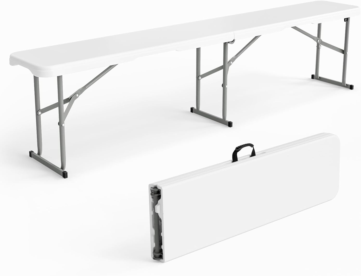Bonnlo 6 FT Plastic Folding Bench with Handle, Sturdy Metal Frame, Perfect for Indoor/Outdoor Party, Picnic, Camping, Restaurant, Dinning Room, Cafe, Wedding and Commercial Events,1P