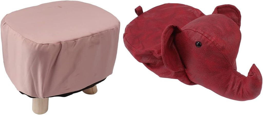 Animal Footstool, Cute Elephant Shaped Ottoman with Soft Padded Cushion and Non Slip Feet, Kids Footstool for Bedroom Living Room Entryway (Red)