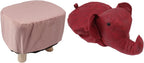Animal Footstool, Cute Elephant Shaped Ottoman with Soft Padded Cushion and Non Slip Feet, Kids Footstool for Bedroom Living Room Entryway (Red)