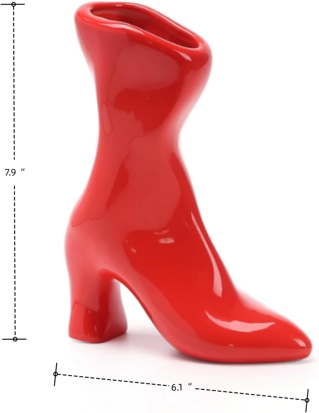 Ceramic Boot Vase for Modern Home Decor,7.9" High Heel Bootie Flower Vase,Quirky Funky Aesthetic Room Decor,Trendy Coffee Table Centerpiece for Women(Red)